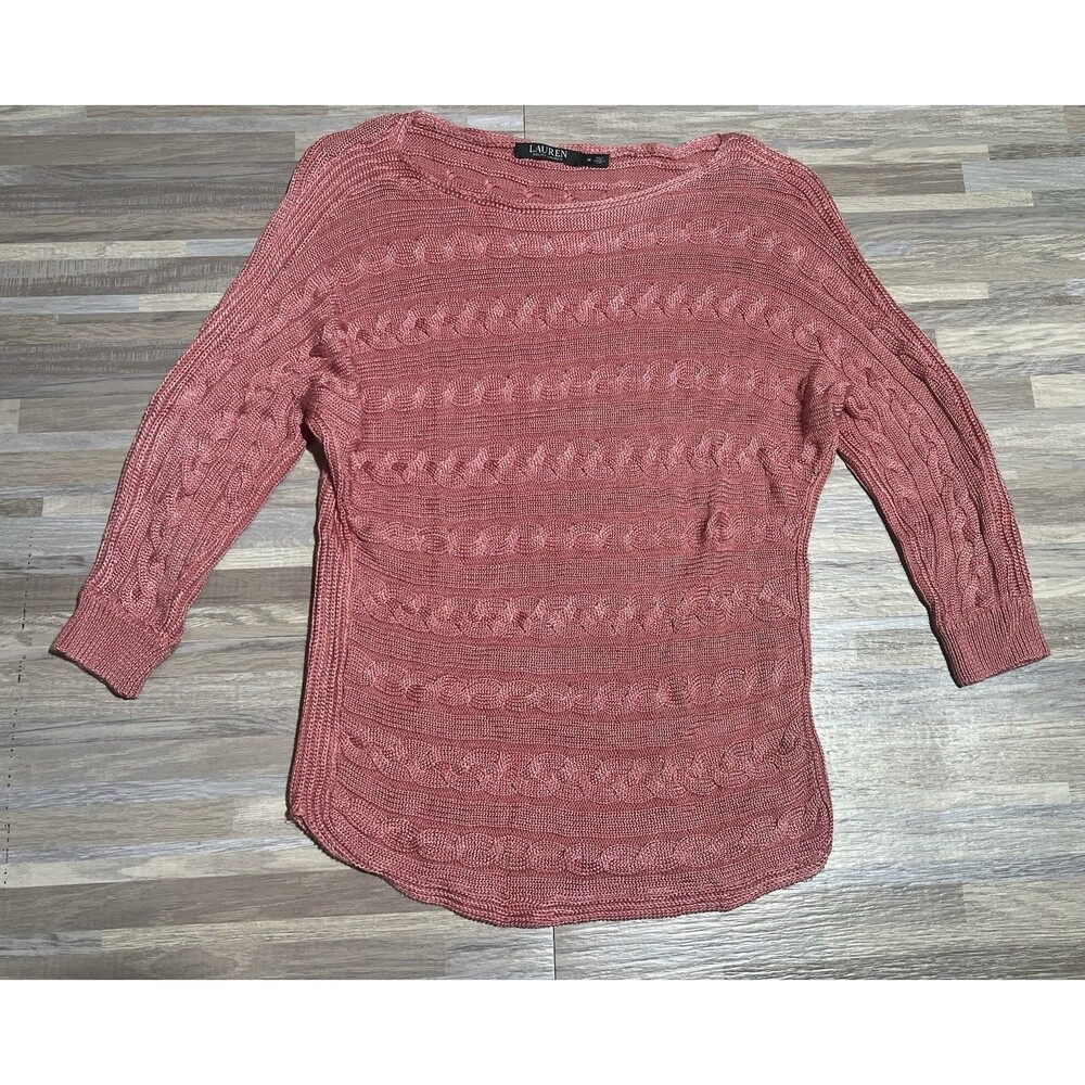 Polo Ralph Lauren Sweater Women’s Medium Patchwork Cable Knit Cotton